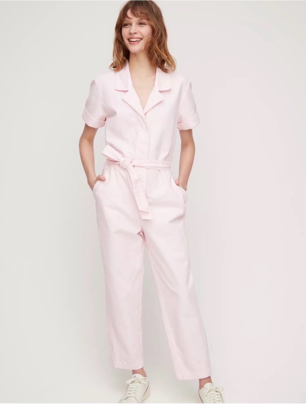 Wilfred Pale Pink Short-Sleeve Tie-Waist Jumpsuit